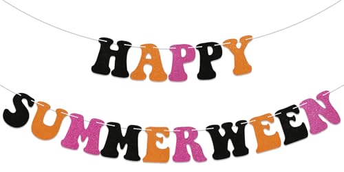 Happy Summerween Glitter Banner - Summer Halloween Party Decorations