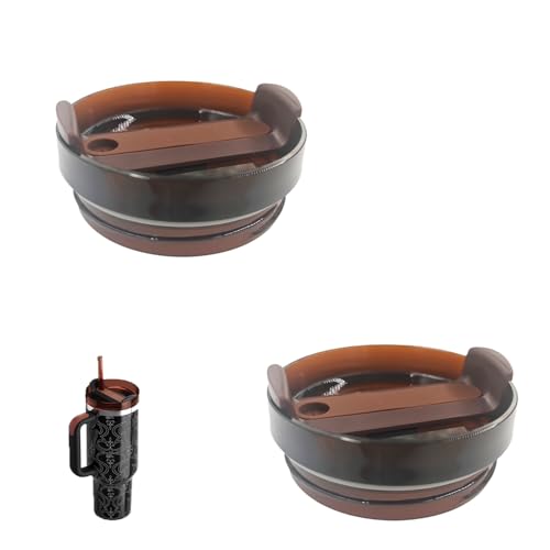 40 OZ Tumbler Lids for Stanley Cup, 2 Pack Replacement Lids Fit for Stanley Adventure Quencher,Replacement Spill Proof Splash Resistant Tumbler Lids, Reusable Tumbler Cover for Stanley (Black Brown)