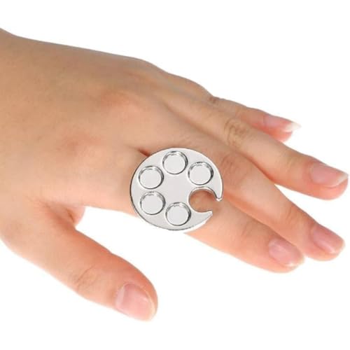 Zenarao Silver Mini Metal Nail Art Manicure Mixing Palette with Finger Ring
