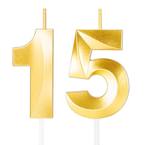Gold Number 15 Birthday Candles | 15th Birthday Cake Topper
