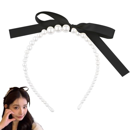 Pearl Bow Headband for Women Girls - Elegant White Beaded Hair Band for Wedding Bridal