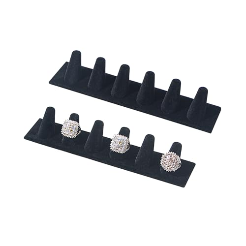 Black Velvet 6-Finger Ring Display Stand - Set of 2 Jewelry Holders