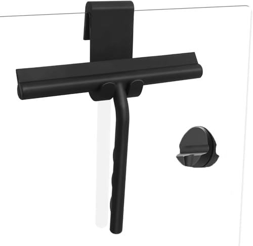 Silicone Shower Squeegee without Loop - Ergonomic Cleaning Tool for Glass, Mirrors & Tiles - Black
