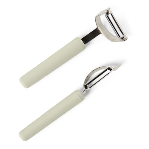 Amazon Basics Vegetable Peelers Set - Ultra-Sharp Stainless Steel, Non-Slip Handle, Dishwasher Safe, 2-Piece