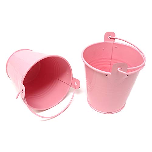 Pink Mini Metal Buckets 2-Pack for Candy, Snacks, Small Plants, Decorations
