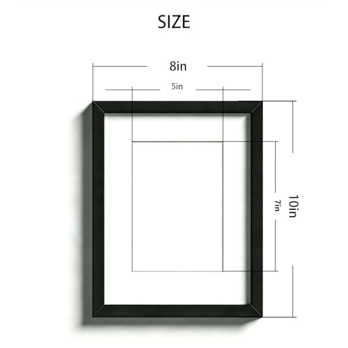 8x10 Black Picture Frame for Wall Display - Fits 5x7 with Mat