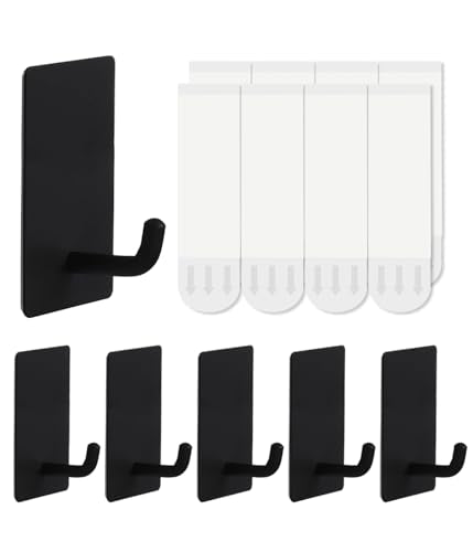 5-Pack Adhesive Towel Hooks, Black Stainless Steel Heavy Duty Wall Hooks