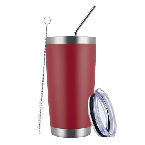 MEWAY 20oz Insulated Travel Tumbler with Lid & Straw - Red