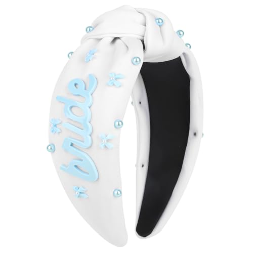 CIEHER Bride Knotted Headband with Blue Accents for Bachelorette Party
