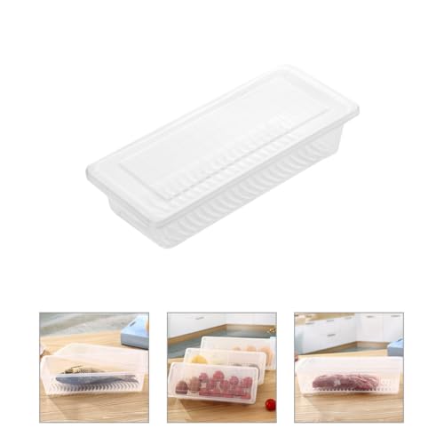 GARVALON Small Square Fruit Storage Container for Refrigerator with Lid and Draining Design
