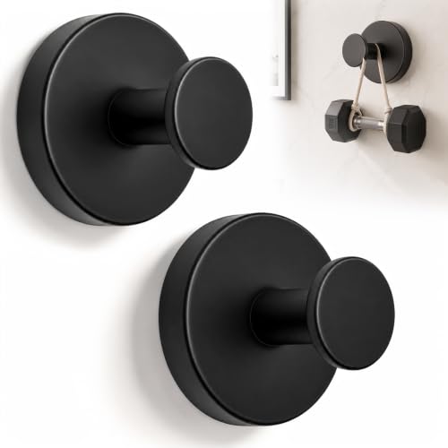 Black Suction Cup Shower Hooks, 15 lb Heavy Duty No Drill Towel Hangers (2 Pack)