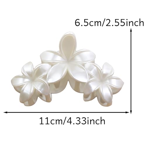 Pearl White Plumeria Flower Hair Claw Clip 4.3 Inch for Thick Hair