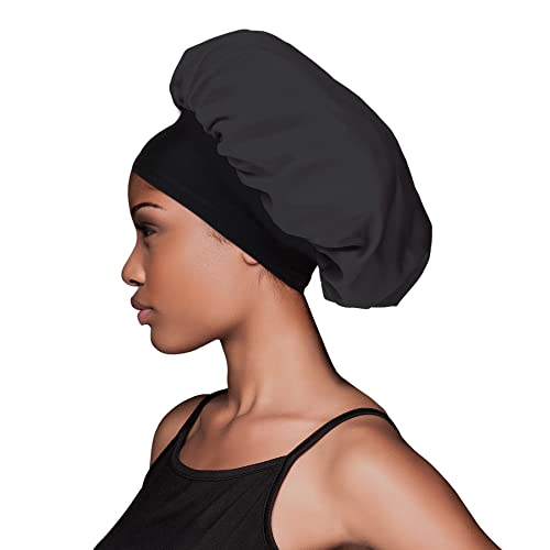 Evolve Satin Wide Edge Sleep Bonnet, Black Hair Care Cap