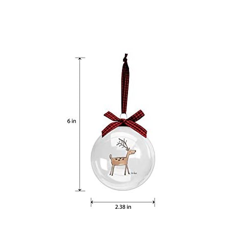 Rae Dunn Christmas Ornaments - Set of 12 Clear Glass Balls with Cute Holiday Designs - 60mm / 2.36 Inch Hanging Decorations for Xmas Tree