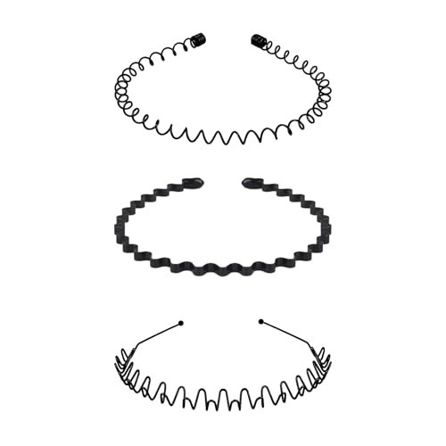 Kàllos 3 Pack Non-Slip Black Metal Hair Bands - Unisex Sports Headbands