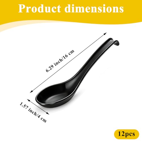 Berglander 12-Piece Asian Soup Spoon Set - Durable Plastic Spoons for Ramen, Pho, and Wonton