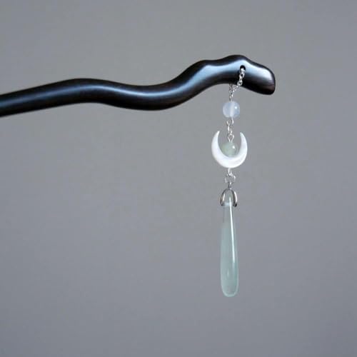 ZLmoue Vintage Chinese Hair Fork with Moon Pendant & Long Tassel