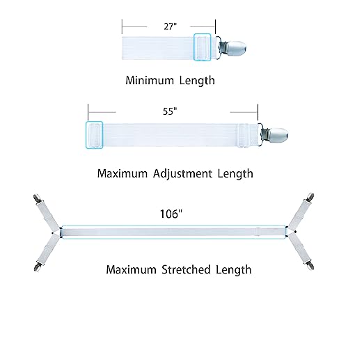 White Bed Sheet Straps Pack of 2, Fitted Sheet Corner Holders, Adjustable Bed Sheet Clips