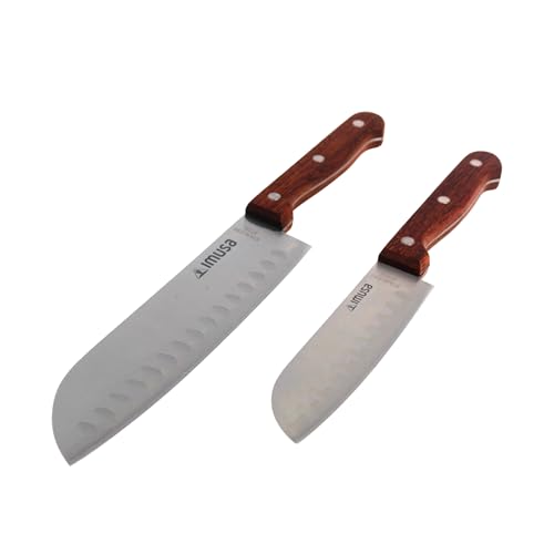 IMUSA 2-Piece Santoku Knife Set, 5" & 7" Stainless Steel with Wood Handles