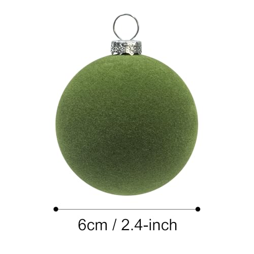 Moss Green Velvet Christmas Balls Set of 6 - 2.36-Inch Holiday Tree Ornaments