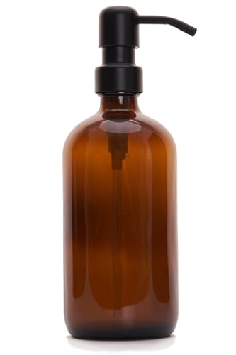 Diahom 16 Oz Amber Glass Soap Dispenser with Rustproof Black Pump