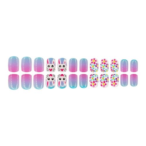BHOOKA Easter Press on Nails Short Square Rabbit False Nails 24 Pcs