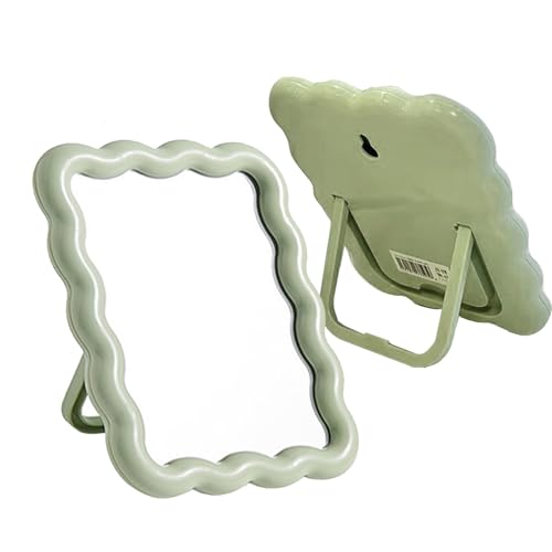 Green Wavy Irregular Desk Makeup Mirror with Adjustable Bracket