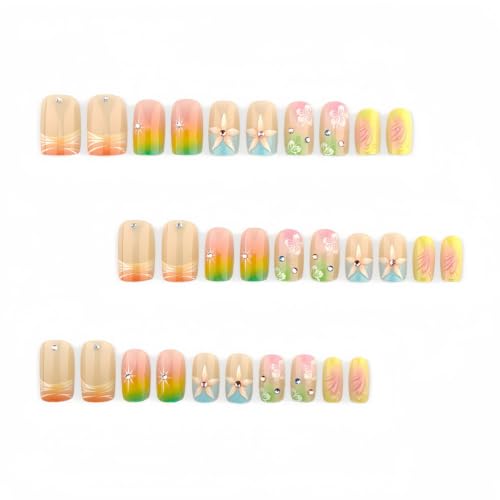 Pink French Tip Press On Nails with Butterfly Rhinestones 30Pcs