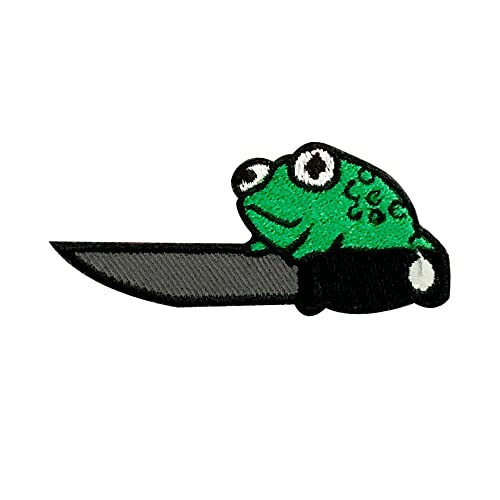 Octory Frog with Knife Iron-On Patch for Clothing - 1.25" x 3"