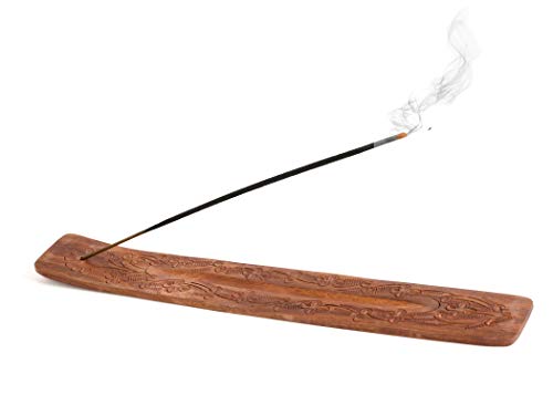 Handmade Wooden Incense Holder - Carved Ash Catcher, 10"