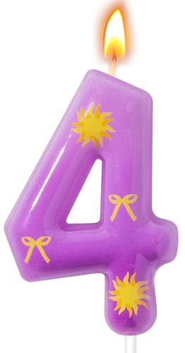 Candsun Number 4 Birthday Candle, Purple Sun Cake Decorating Supply