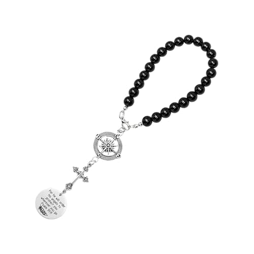 Stainless Steel Cross Car Charm & Bible Verse Rearview Mirror Pendant