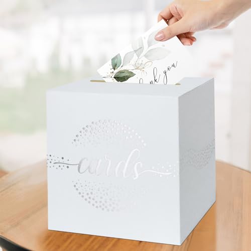 QIKSION White Gift Card Box with Silver Foil Design - 8.7"