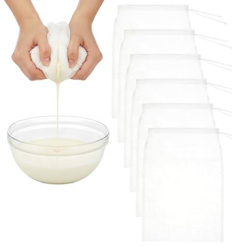 Reusable Nut Milk Bag Set - 6 Pack, 12x8 Inch Fine Mesh Strainer