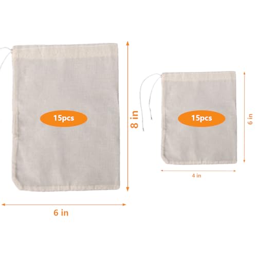 30 Pcs Reusable Natural Cotton Spice Bags for Cooking & Tea