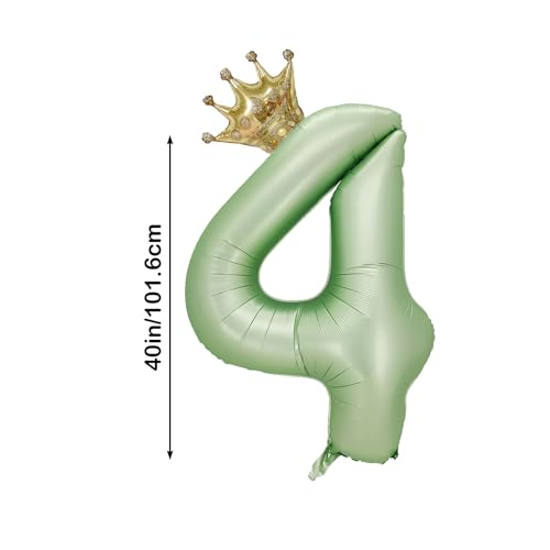 40 Inch Olive Green Number 4 Crown Balloon Set for 4th Birthday