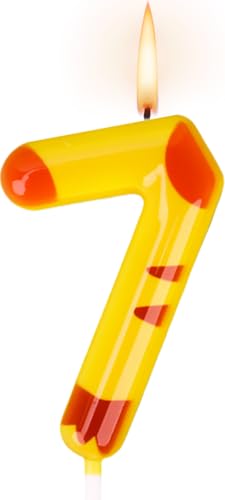 Cartoon Number 7 Birthday Candle - Fun Yellow Cake Decoration