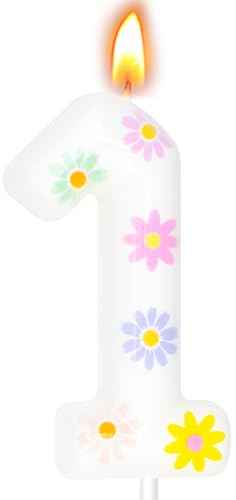 Daisy Birthday Candle Number 1 - Elegant Cake Topper Decoration