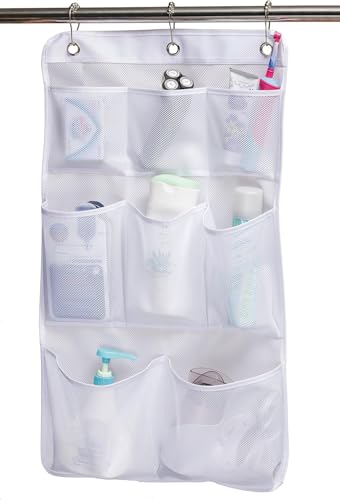KIMBORA 8-Pocket Mesh Hanging Shower Caddy - White Bathroom Organizer