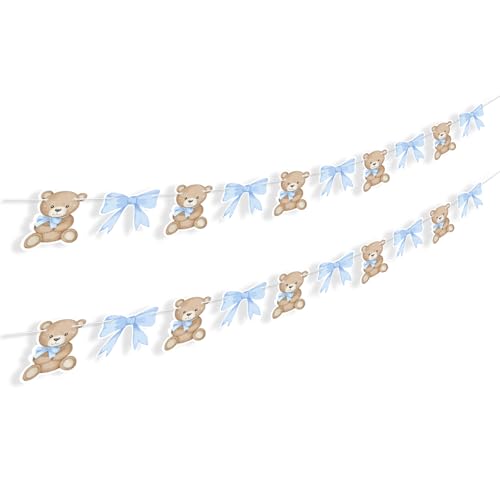 Blue We Can Bearly Wait Banner - 2Pcs Baby Shower Garland