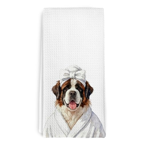 Saint Bernard Hand Towels - Funny Dog Decor for Kitchen & Bath, 16x24 inch