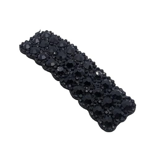 Black Rhinestone Snap Hair Clips Rectangular Korean Barrettes 2Pcs