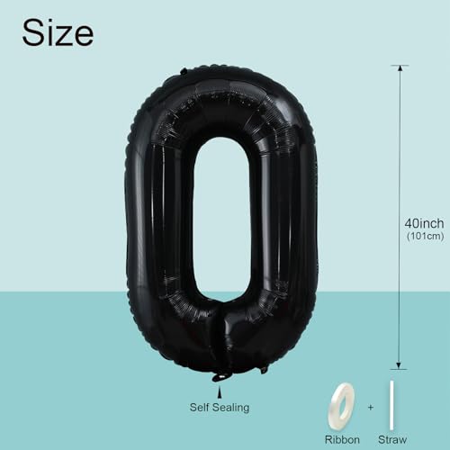 Black Number Balloon 40 Inch Giant Mylar Foil Digit for Party Decor