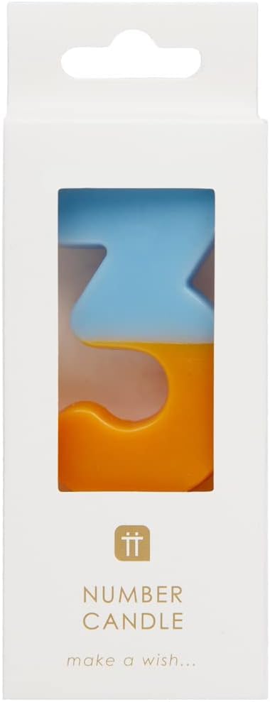 Talking Tables Number 3 Candle - Orange & Blue Birthday Cake Topper