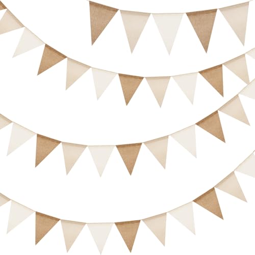 G2PLUS Rustic Burlap Pennant Banner, 39ft Boho Triangle Flag Garland (Brown)