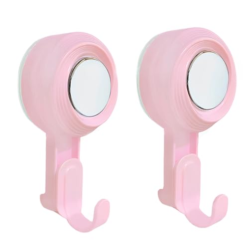 BINBLEOM 2 Pack Pink Heavy Duty Bathroom Vacuum Suction Hooks, 11 lb Load Capacity, Waterproof & Reusable