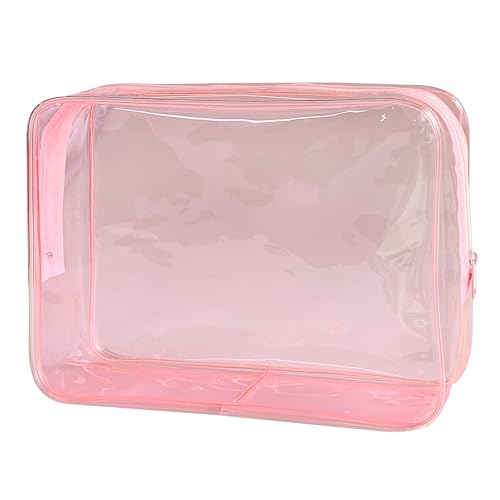 TotePrint Clear Waterproof PVC Makeup Bag - Pale Pink Travel Toiletry Organizer