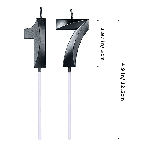 Black 17 & 71 Birthday Candles - Glitter Cake Toppers for Celebrations