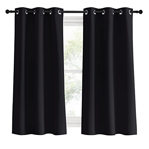 NICETOWN Blackout Thermal Insulated Curtains Set of 2, 34x60 Inches, Black Room Darkening Grommet Panel for Boys Room