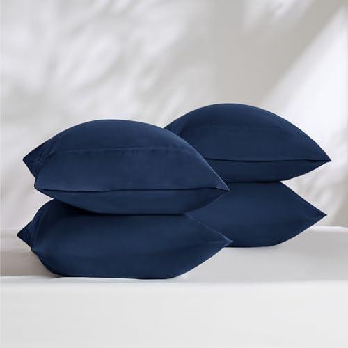 Bedsure Queen Pillow Cases Set of 4 - Navy Brushed Microfiber